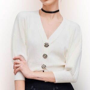 NWT Cider Knit Solid Rose Button Middle Sleeve Cardigan Top